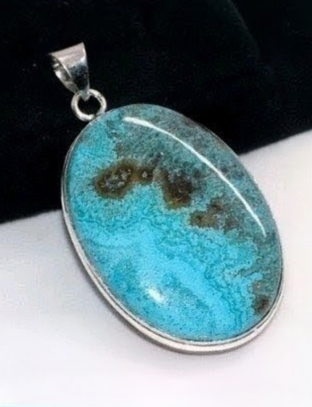 Mexican Blue Crazy Lace Agate Gemstone 925 Sterling Silver Pendant Necklace